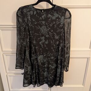Ecote Sheer Black and Green‎ Floral Dress